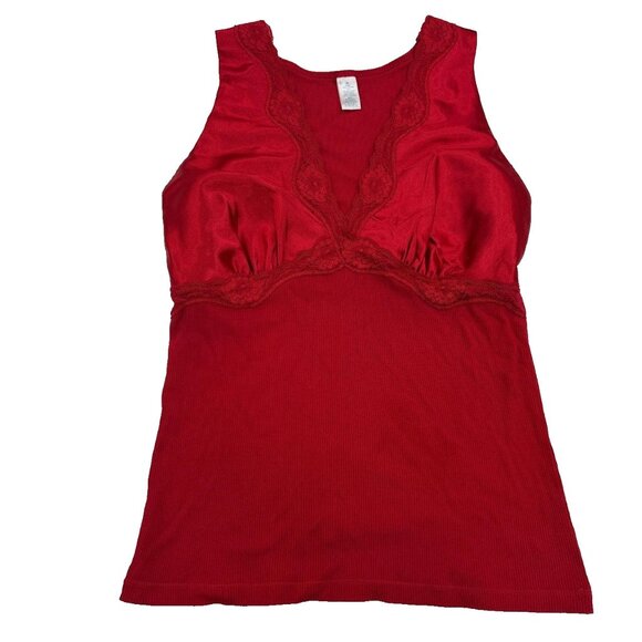 Vintage Y2K Babydoll Tank Top Womens M Red Lace Satin Vamp Dark Romantic - Picture 1 of 6